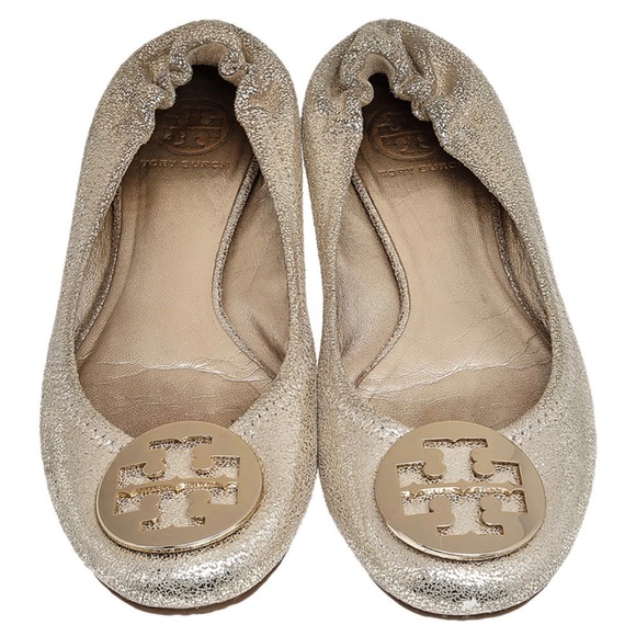 Tory Burch Shoes - Tory Burch Reva Gold Shimmer Metallic Flats Size 10M